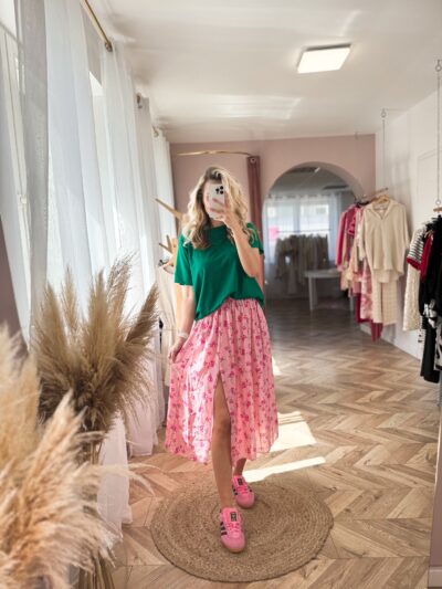 SPÓDNICA SABINA - RÓŻOWA W KWIATY