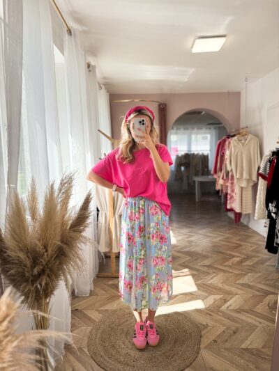 SPÓDNICA SABINA - NIEBIESKA W KWIATY